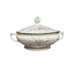 Pope Gosser NEW PRINCESS Floral Gold Edged Covered Vegetable/ Serving Bowl